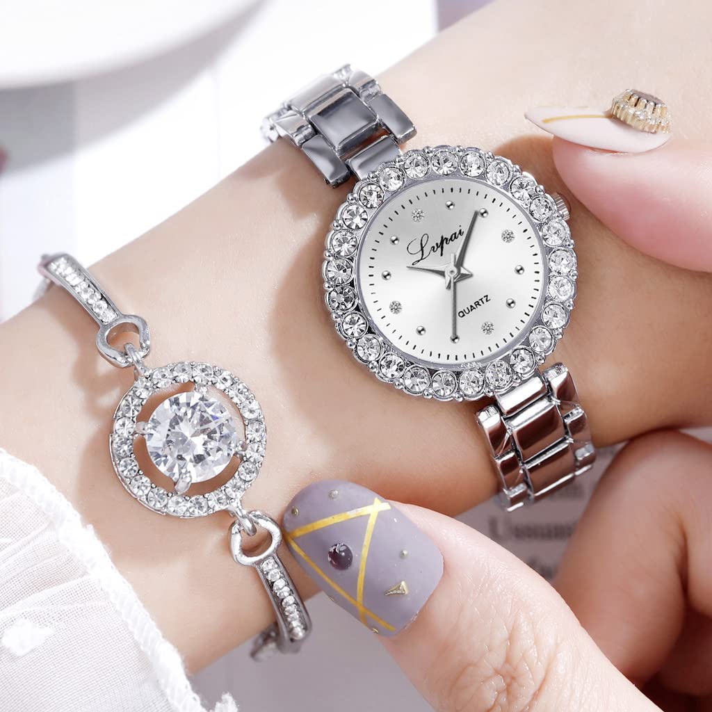 CdyBox CdyBox Classic Alloy Strap Ladies Watch with Crystal Bracelet Quartz Wristwatch for Women Perfect Gift in Silver - View 2 of 5