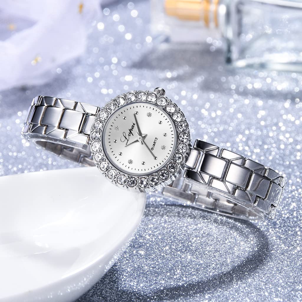 CdyBox CdyBox Classic Alloy Strap Ladies Watch with Crystal Bracelet Quartz Wristwatch for Women Perfect Gift in Silver - View 3 of 5