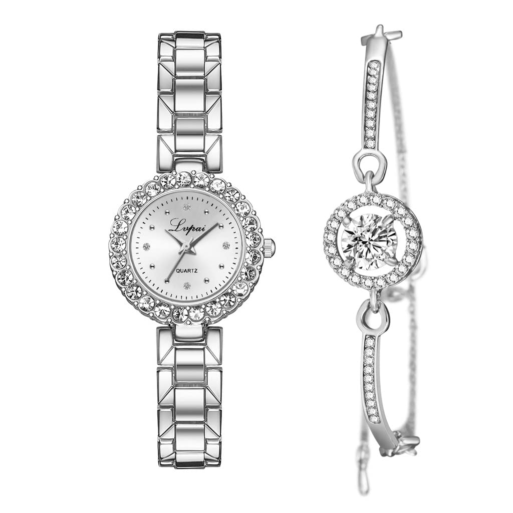 CdyBox CdyBox Classic Alloy Strap Ladies Watch with Crystal Bracelet Quartz Wristwatch for Women Perfect Gift in Silver