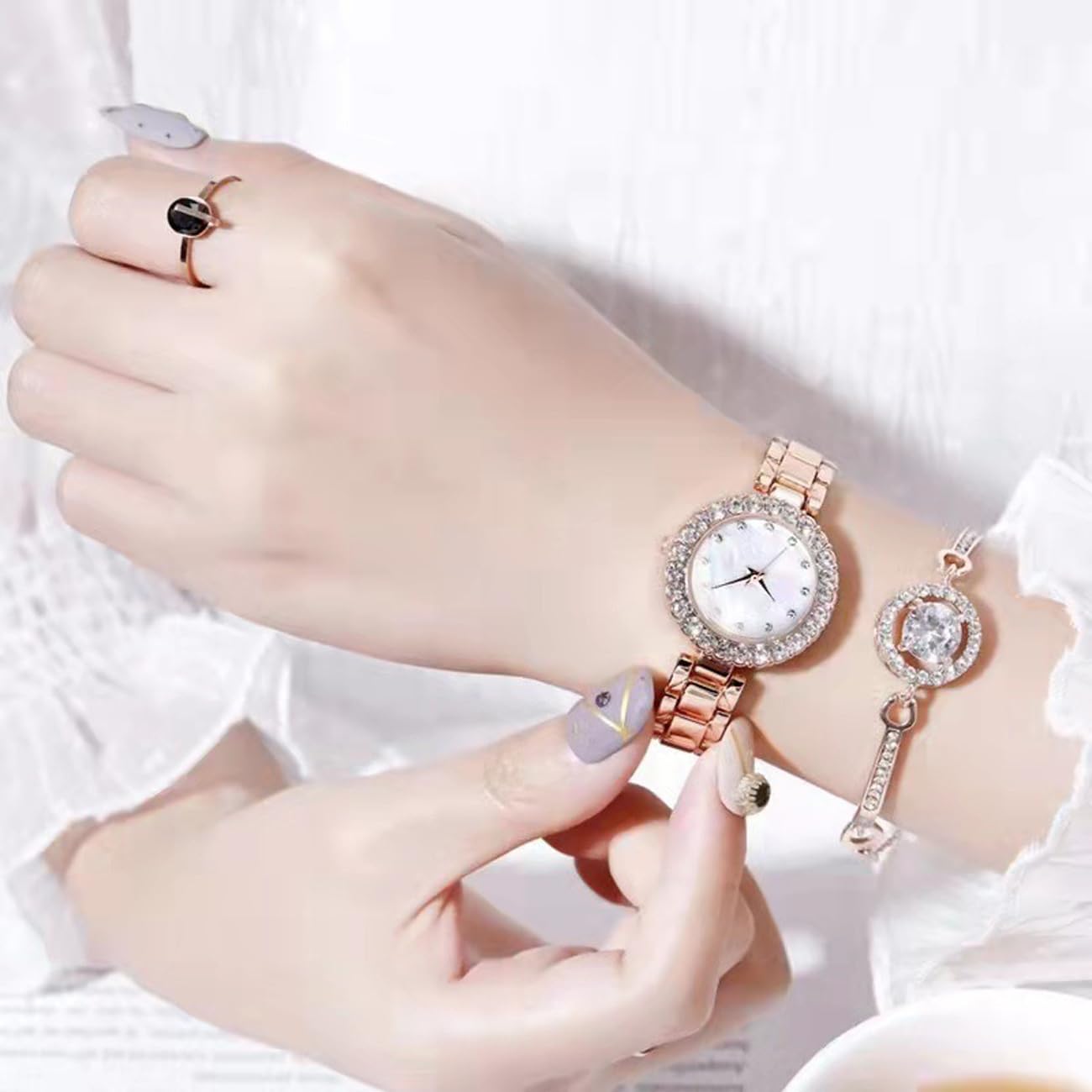 CdyBox CdyBox Classic Alloy Strap Ladies Watch with Crystal Bracelet Quartz Wristwatches for Women in Rose Gold Perfect Gift Idea - View 3 of 8