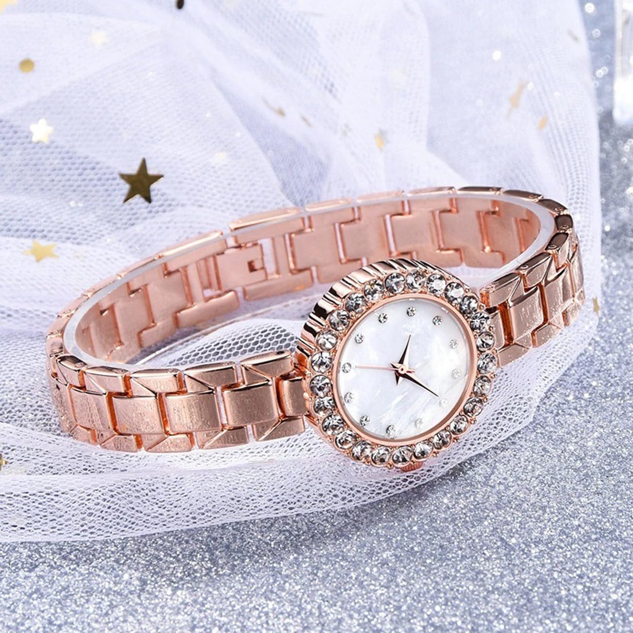 CdyBox CdyBox Classic Alloy Strap Ladies Watch with Crystal Bracelet Quartz Wristwatches for Women in Rose Gold Perfect Gift Idea - View 7 of 8