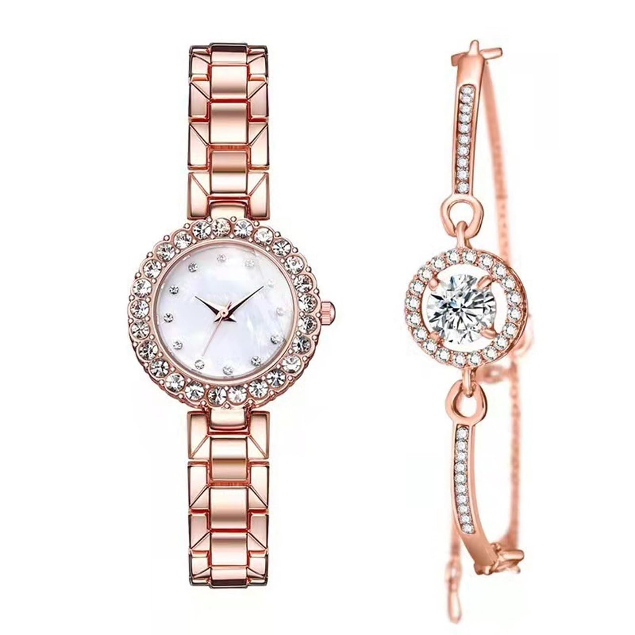 CdyBox CdyBox Classic Alloy Strap Ladies Watch with Crystal Bracelet Quartz Wristwatches for Women in Rose Gold Perfect Gift Idea