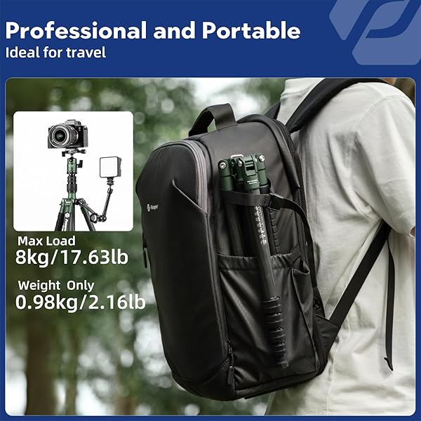 Fotopro Fotopro 59" Carbon Fiber Travel Tripod, Compact Camera Tripod with Ball Head, Detachable Monopod with Quick Release Plate and Bag, Load up to 8KG/17.63lbs - View 4 of 9