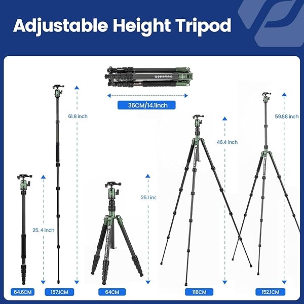 Fotopro Fotopro 59" Carbon Fiber Travel Tripod, Compact Camera Tripod with Ball Head, Detachable Monopod with Quick Release Plate and Bag, Load up to 8KG/17.63lbs - View 7 of 9