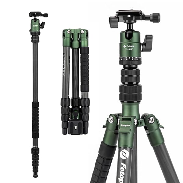 Fotopro Fotopro 59" Carbon Fiber Travel Tripod, Compact Camera Tripod with Ball Head, Detachable Monopod with Quick Release Plate and Bag, Load up to 8KG/17.63lbs - View 2 of 9