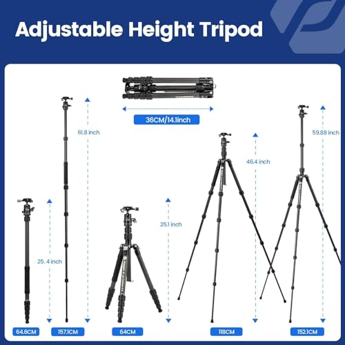 Fotopro Fotopro 59" Carbon Fiber Travel Tripod, Lightweight Compact Camera Tripod with Ball Head for DSLR SLR, Compact Detachable Monopod with Quick Release Plate and Bag, Load up to 8KG/17.63lbs - View 7 of 9