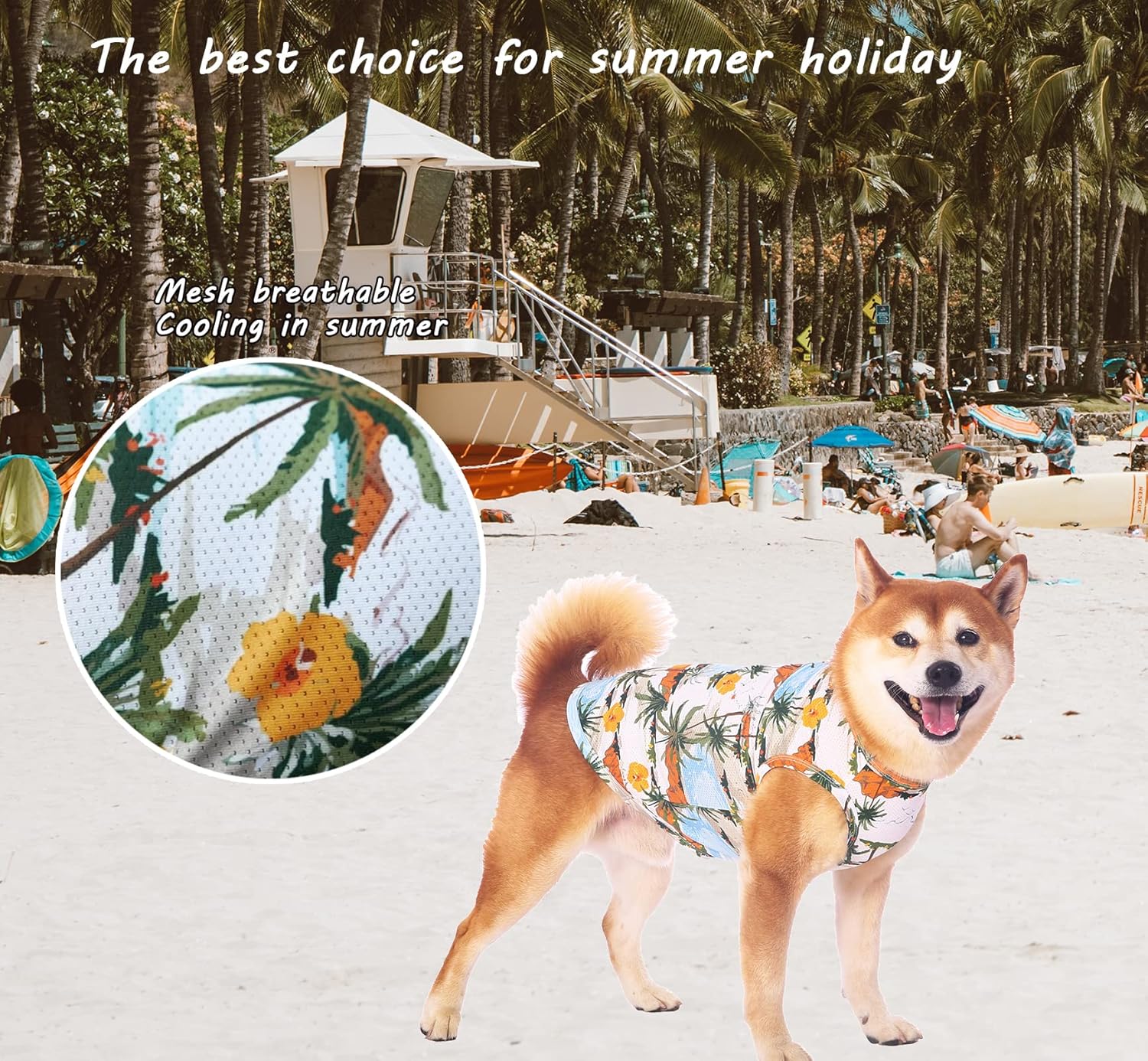 SyChien Sychien Hawaiian Dog Shirts Quick Dry Summer Cooling Mesh Coconut Print T-Shirt for Medium Dogs Blue Yellow M - View 3 of 8
