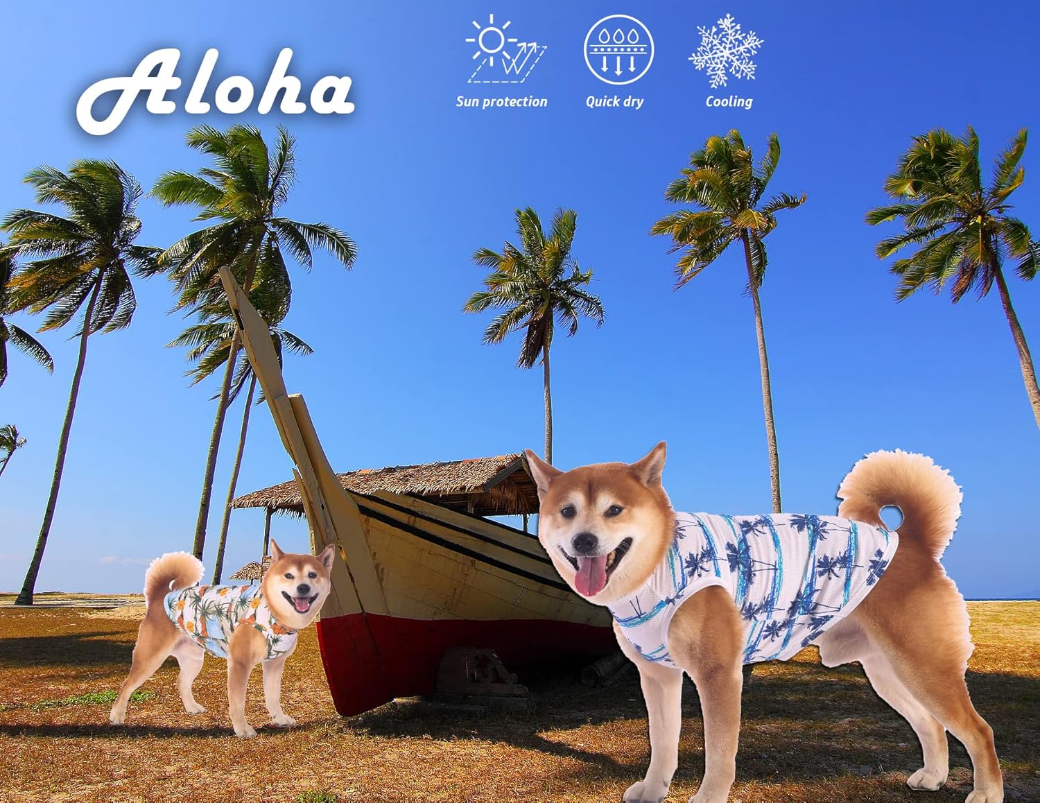 SyChien Sychien Hawaiian Dog Shirts Quick Dry Summer Cooling Mesh Coconut Print T-Shirt for Medium Dogs Blue Yellow M - View 5 of 8