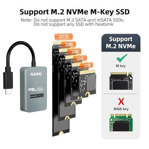 MAIWO MAIWO M.2 NVMe to USB Adapter: 10Gbps USB-C Dock for 4TB SSD - Tool-Free, UASP Trim Enclosure - View 4 of 9