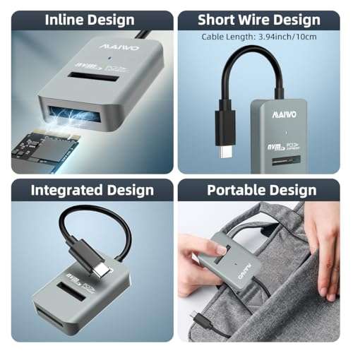 MAIWO MAIWO M.2 NVMe to USB Adapter: 10Gbps USB-C Dock for 4TB SSD - Tool-Free, UASP Trim Enclosure - View 7 of 9