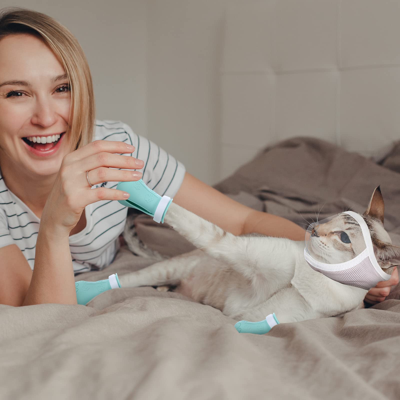 Hillban Hillban Cat Muzzle for Grooming with Silicone Boots Breathable Face Guard and Anti Scratch Booties for Bathing and Trimming Medium - View 3 of 7