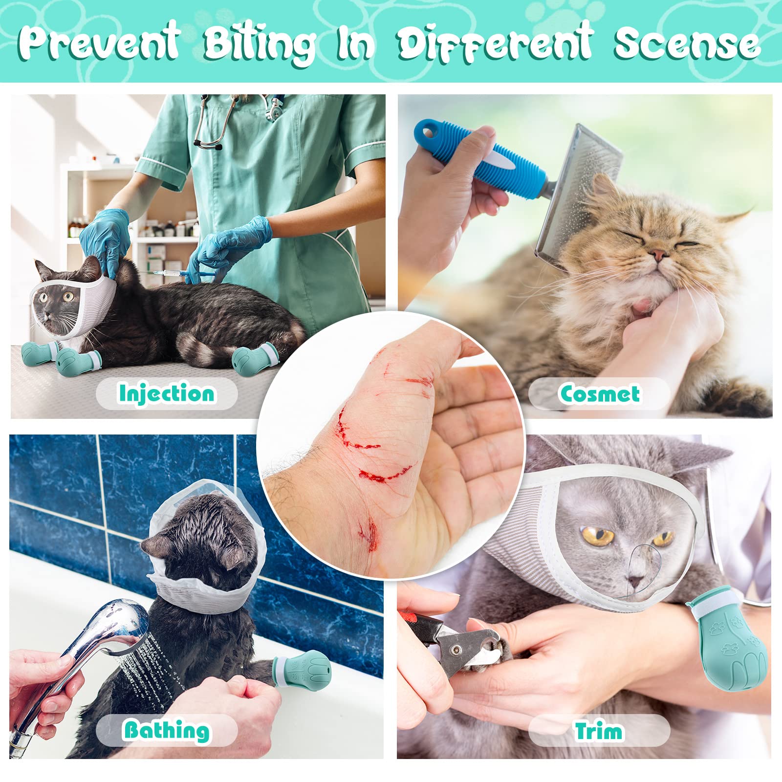 Hillban Hillban Cat Muzzle for Grooming with Silicone Boots Breathable Face Guard and Anti Scratch Booties for Bathing and Trimming Medium - View 5 of 7