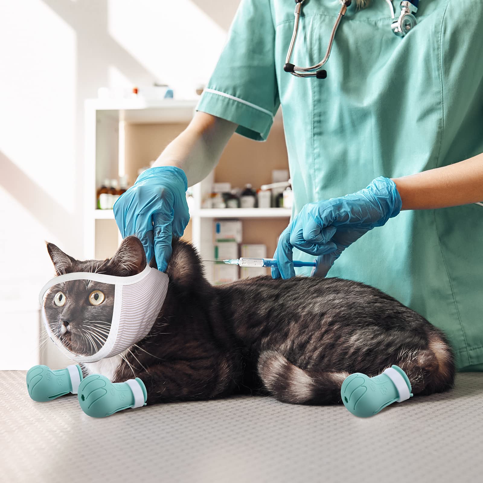 Hillban Hillban Cat Muzzle for Grooming with Silicone Boots Breathable Face Guard and Anti Scratch Booties for Bathing and Trimming Medium - View 6 of 7