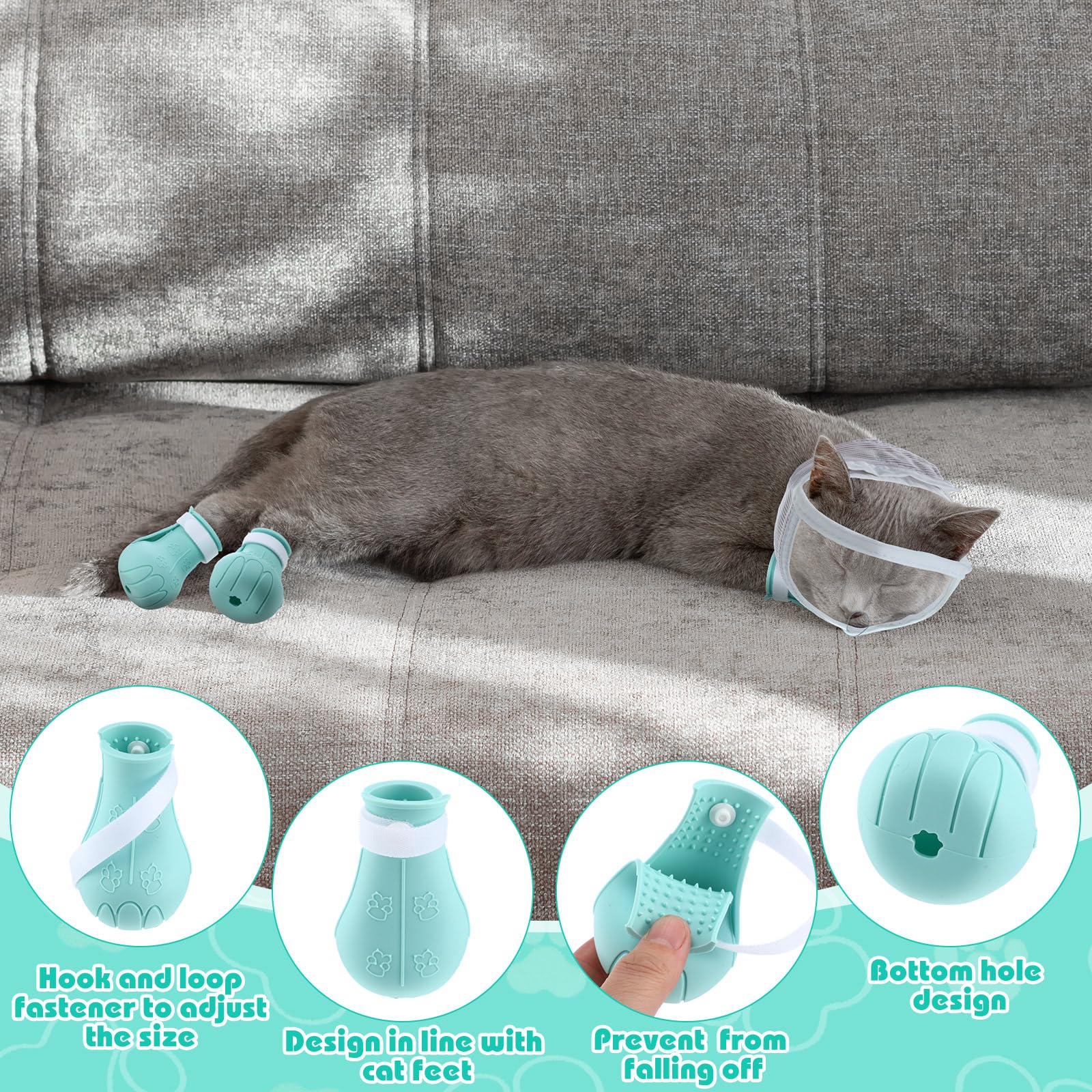 Hillban Hillban Cat Muzzle for Grooming with Silicone Boots Breathable Face Guard and Anti Scratch Booties for Bathing and Trimming Medium - View 7 of 7