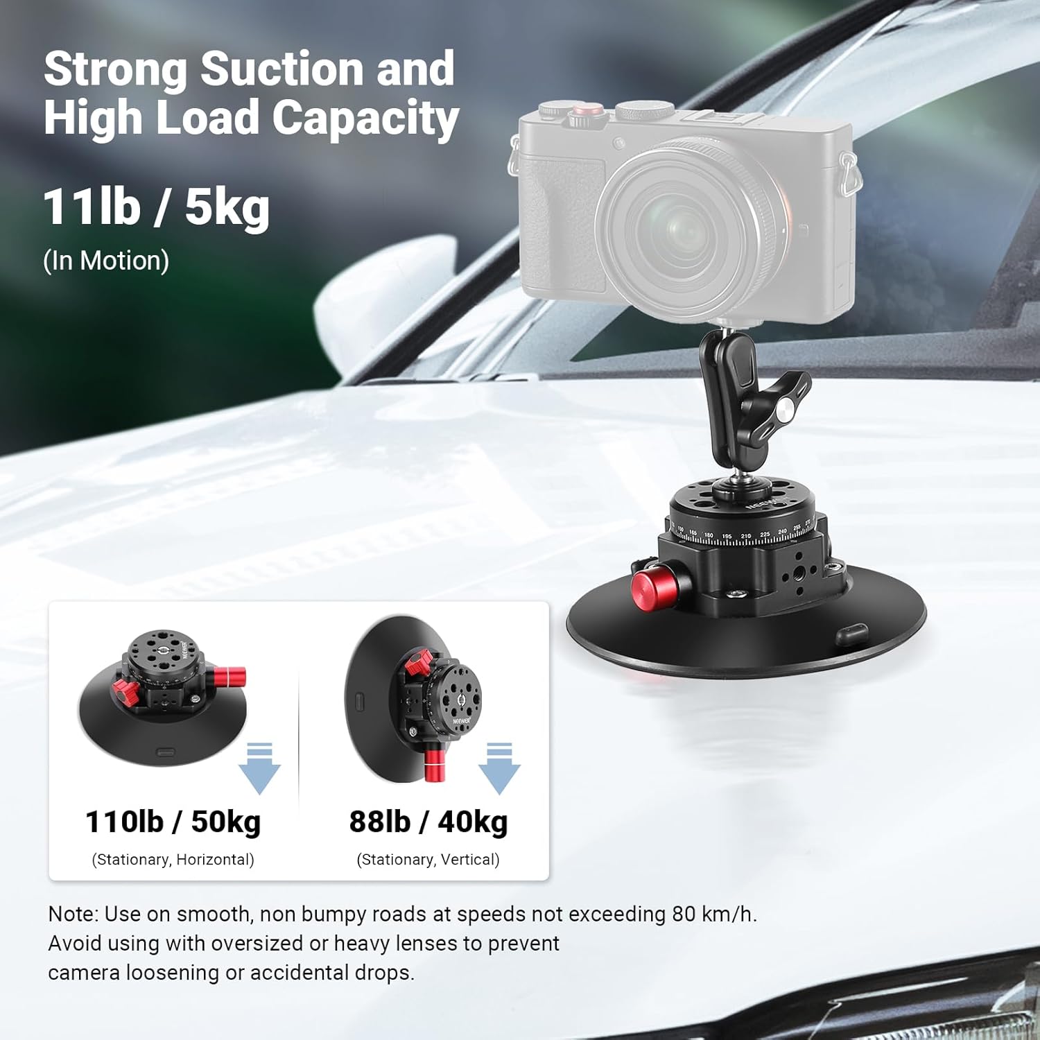 NEEWER NEEWER 6 Inch Camera Suction Cup Mount with Ball Head for Car Windshield Dash Compatible with Camera Action Camera Phone Holder - View 2 of 9