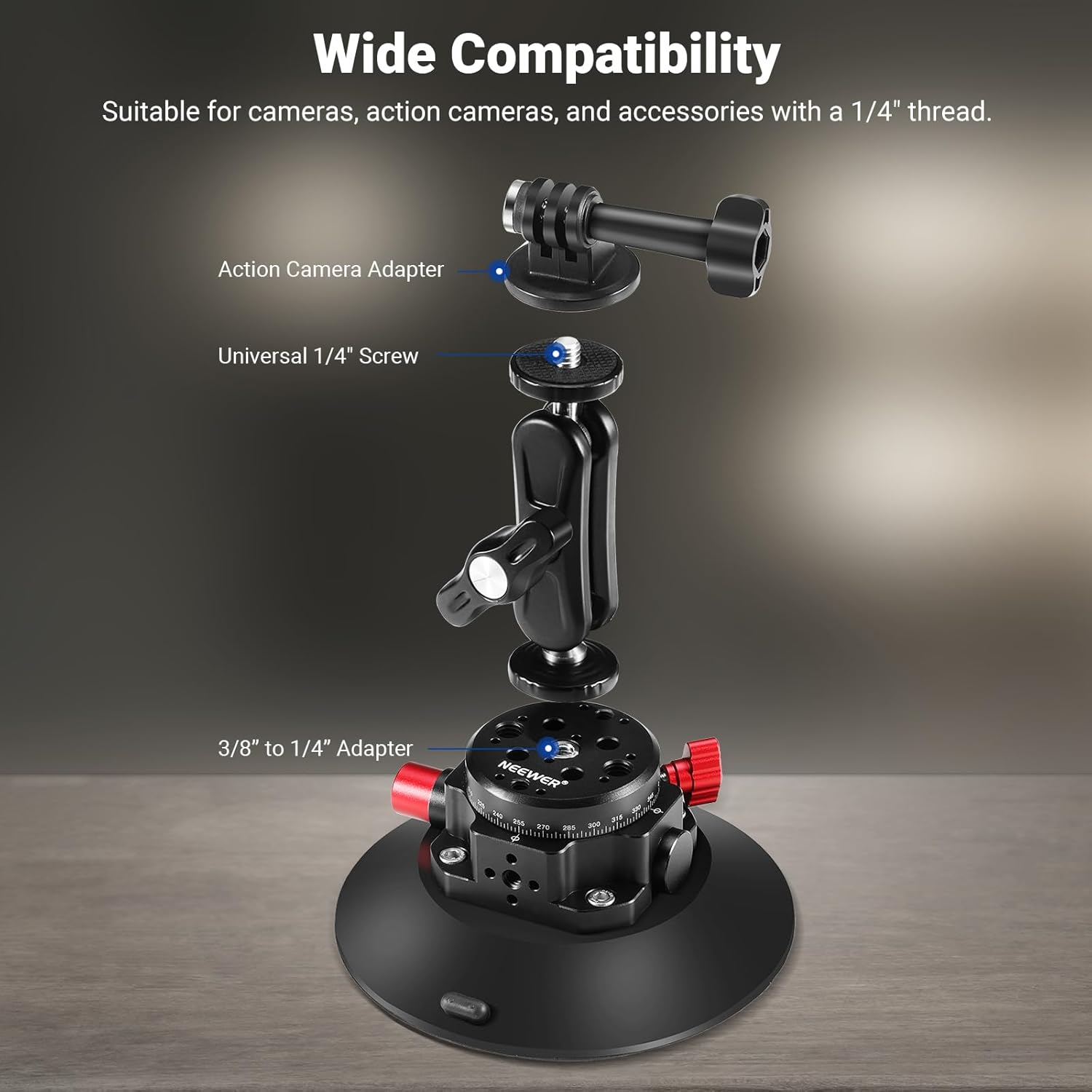 NEEWER NEEWER 6 Inch Camera Suction Cup Mount with Ball Head for Car Windshield Dash Compatible with Camera Action Camera Phone Holder - View 3 of 9