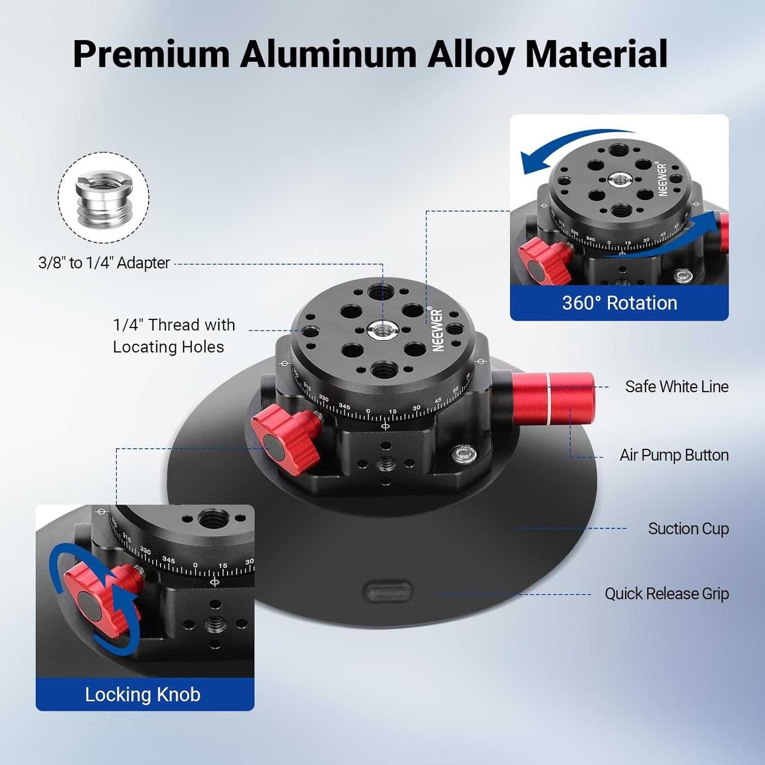 NEEWER NEEWER 6 Inch Camera Suction Cup Mount with Ball Head for Car Windshield Dash Compatible with Camera Action Camera Phone Holder - View 8 of 9