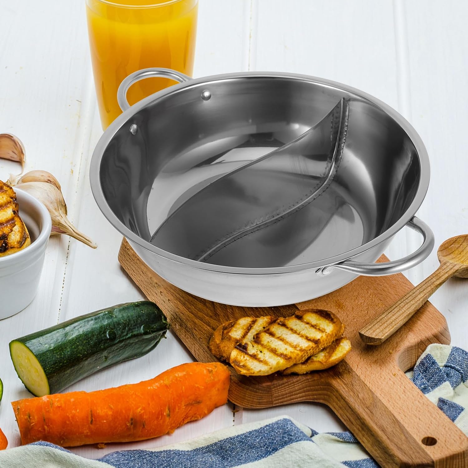 DOITOOL Divided Hot Pot Nonstick Stainless Steel Mandarin Pot Double Sided 11in Kitchen Cooking Pot for Chinese Shabu Shabu - View 9 of 9