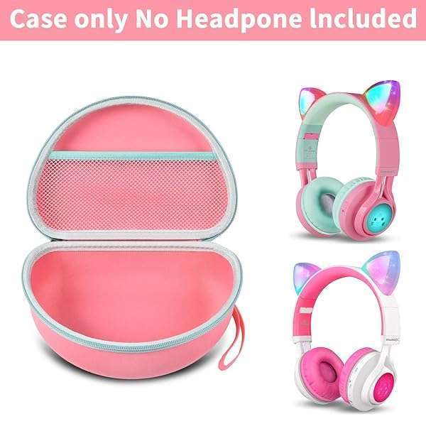 PAIYULE Headphone Case for Riwbox CT-7 Pink/for Jack CT-7S Cat Green 3.5mm/ for iClever IC-HS01/for Picun/for FosPower Bluetooth Wireless Over-Ear Headphones Headset for Kids-Box Only,Pink - View 5 of 9