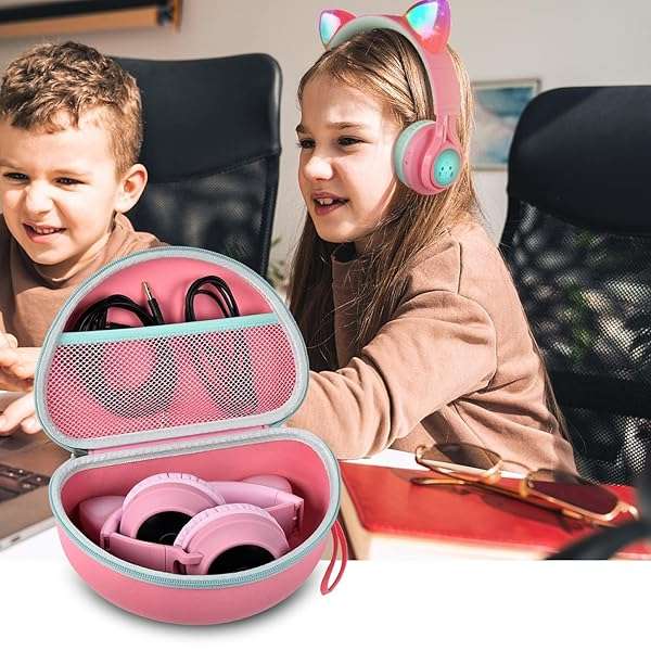 PAIYULE Headphone Case for Riwbox CT-7 Pink/for Jack CT-7S Cat Green 3.5mm/ for iClever IC-HS01/for Picun/for FosPower Bluetooth Wireless Over-Ear Headphones Headset for Kids-Box Only,Pink - View 8 of 9