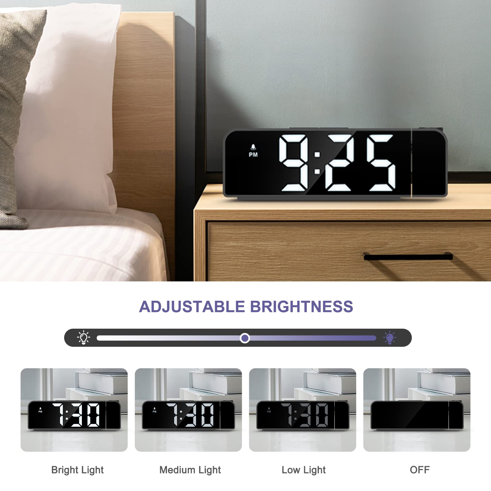 JXTZ JXTZ Projection Alarm Clock with 7.9 Inch Display Ceiling Projection LED Digital Clock for Bedroom and Living Room with Snooze and Night Mode - View 3 of 7