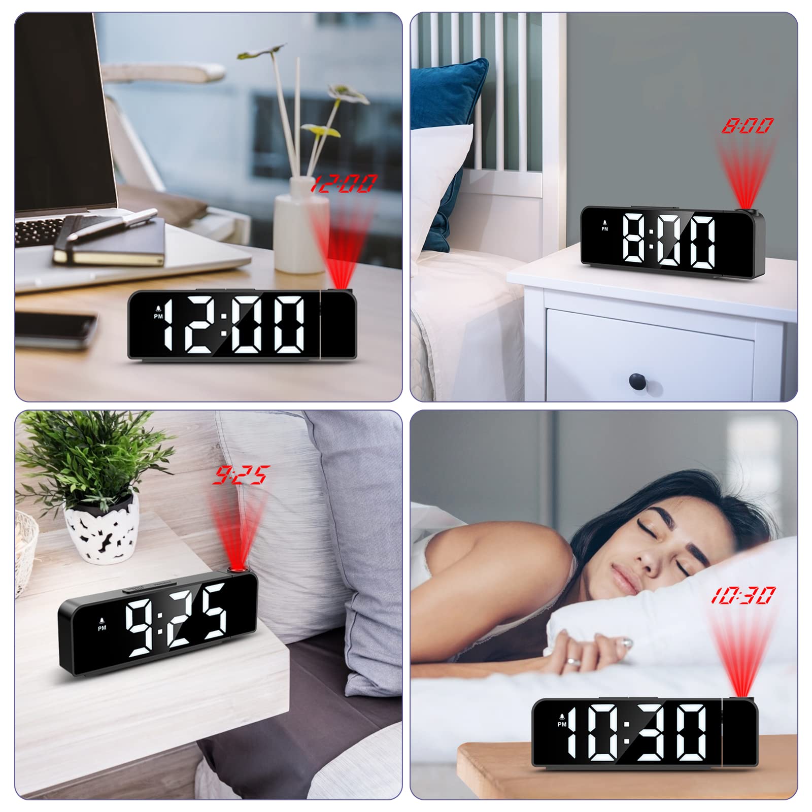 JXTZ JXTZ Projection Alarm Clock with 7.9 Inch Display Ceiling Projection LED Digital Clock for Bedroom and Living Room with Snooze and Night Mode - View 7 of 7