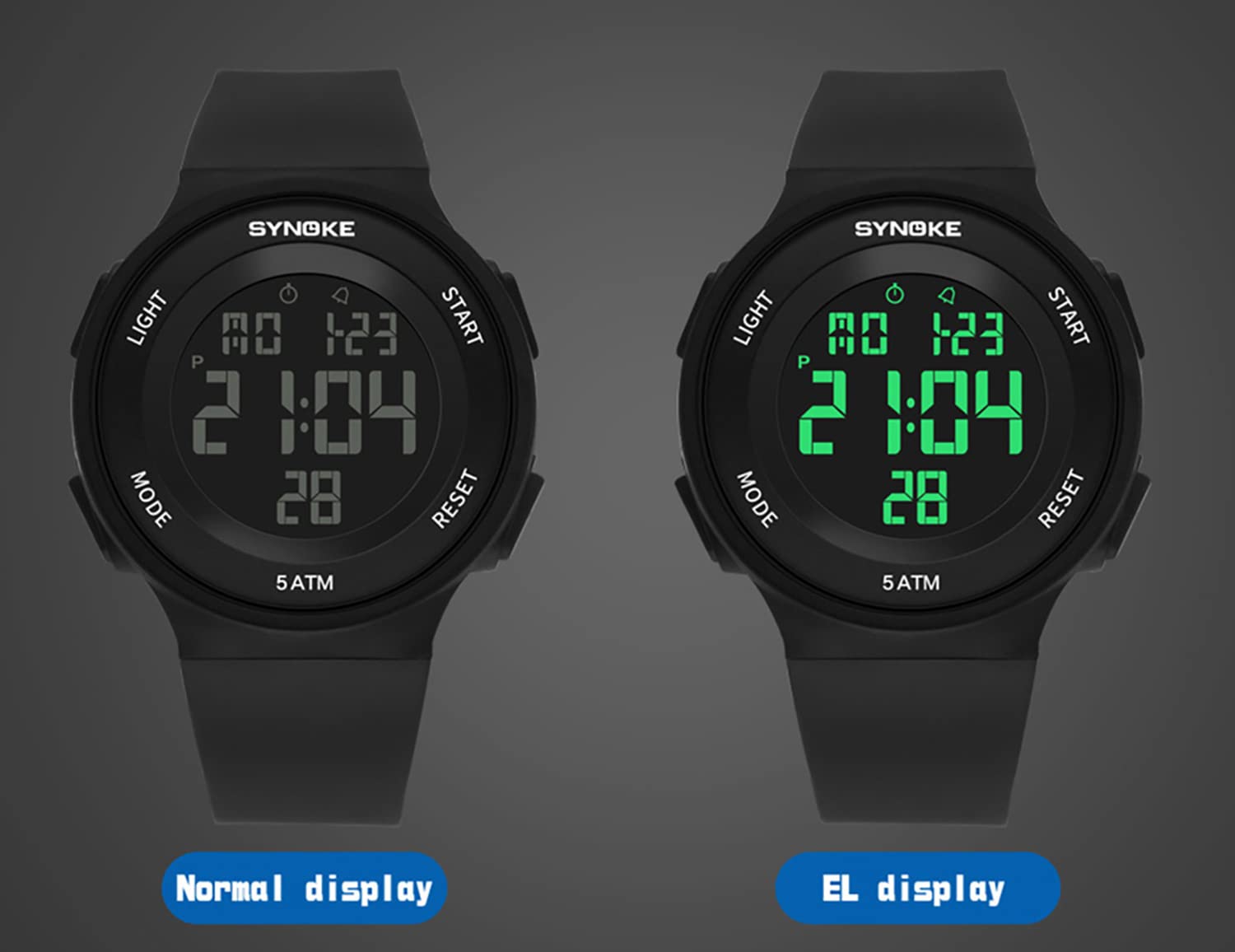 ADSBIAOYE Men's and Women's Universal Fashion Simple Outdoor Sports Watch Waterproof LED Light Multifunctional Watch (Black) - View 3 of 7