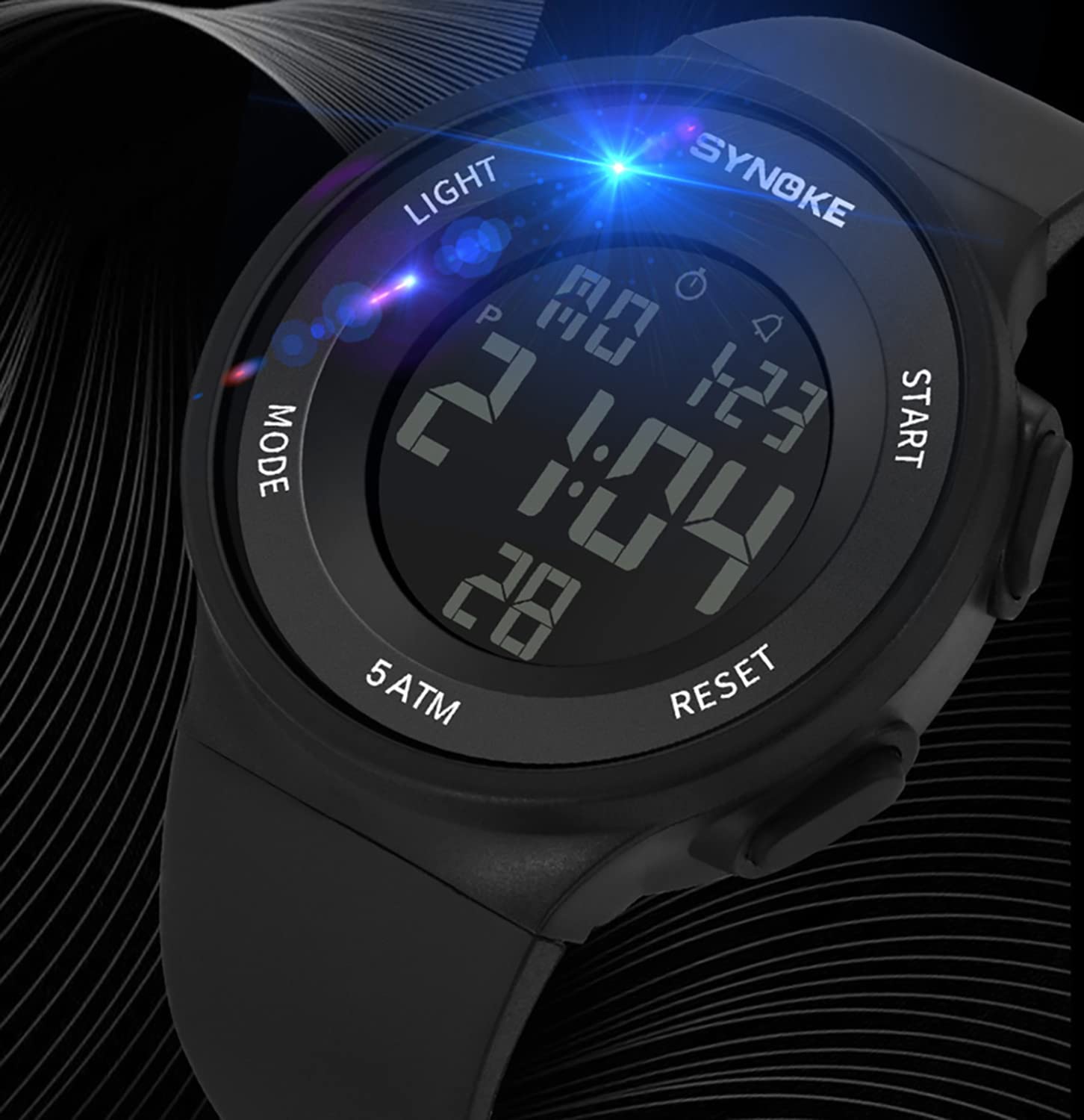 ADSBIAOYE Men's and Women's Universal Fashion Simple Outdoor Sports Watch Waterproof LED Light Multifunctional Watch (Black) - View 6 of 7