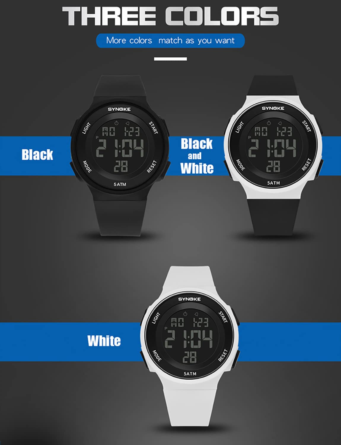 ADSBIAOYE Men's and Women's Universal Fashion Simple Outdoor Sports Watch Waterproof LED Light Multifunctional Watch (Black) - View 7 of 7