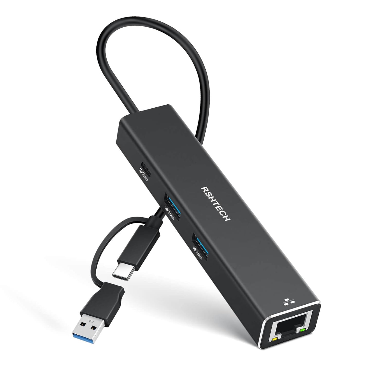 RSHTECH USB to Ethernet Adapter RSHTECH USB 3.2 Gen 2 Hub with RJ45 Gigabit Ethernet 10Gbps USB-C and 2 USB-A Ports for Laptop and PC RSH-ST310