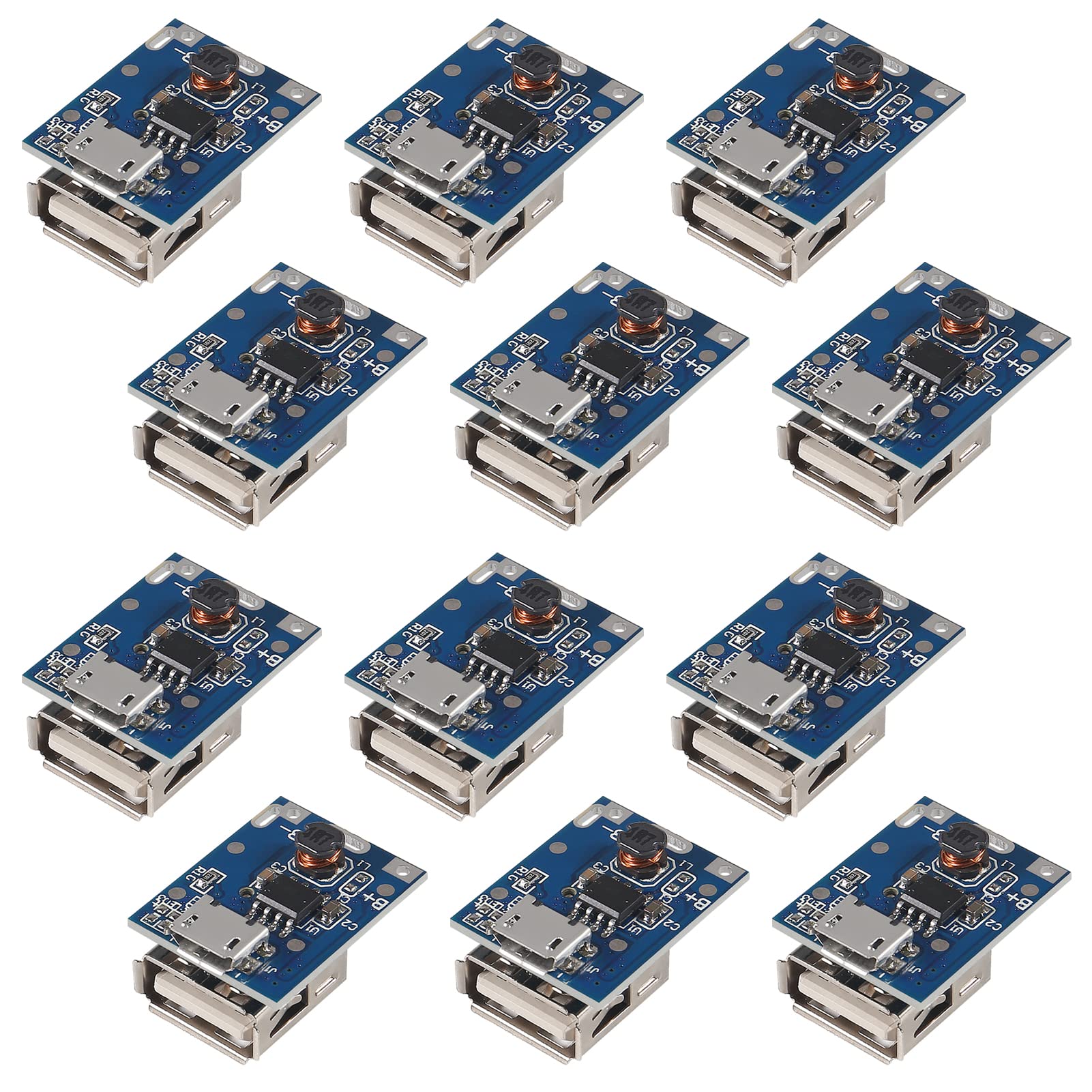 ATNSINC 12PCS Micro USB 5V 1A Boost Converter Step-Up Power Module Charging Protection Board LED Display USB for DIY Charger 134N3P Program(Mirco USB)