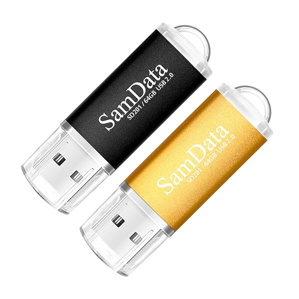 SamData 2 Pack 64GB USB Flash Drives - USB 2.0 Thumb Drives in Black & Gold for Fast Data Storage