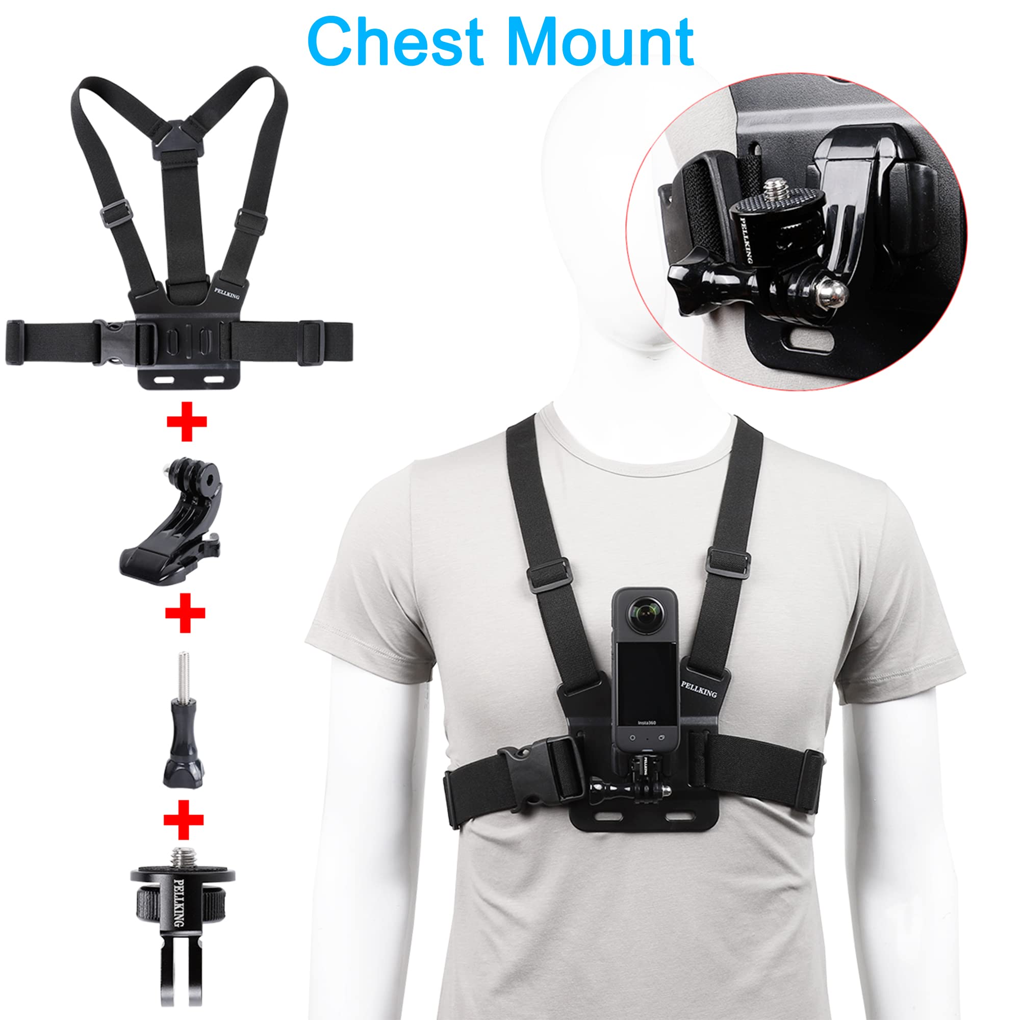 PellKing PellKing Accessories Kit for Insta360 X4 GO 3s ONE X3 X2 X RS R 4in1 Mounts Chest Strap Head Neck Backpack for GoPro DJI Action Camera - View 2 of 7