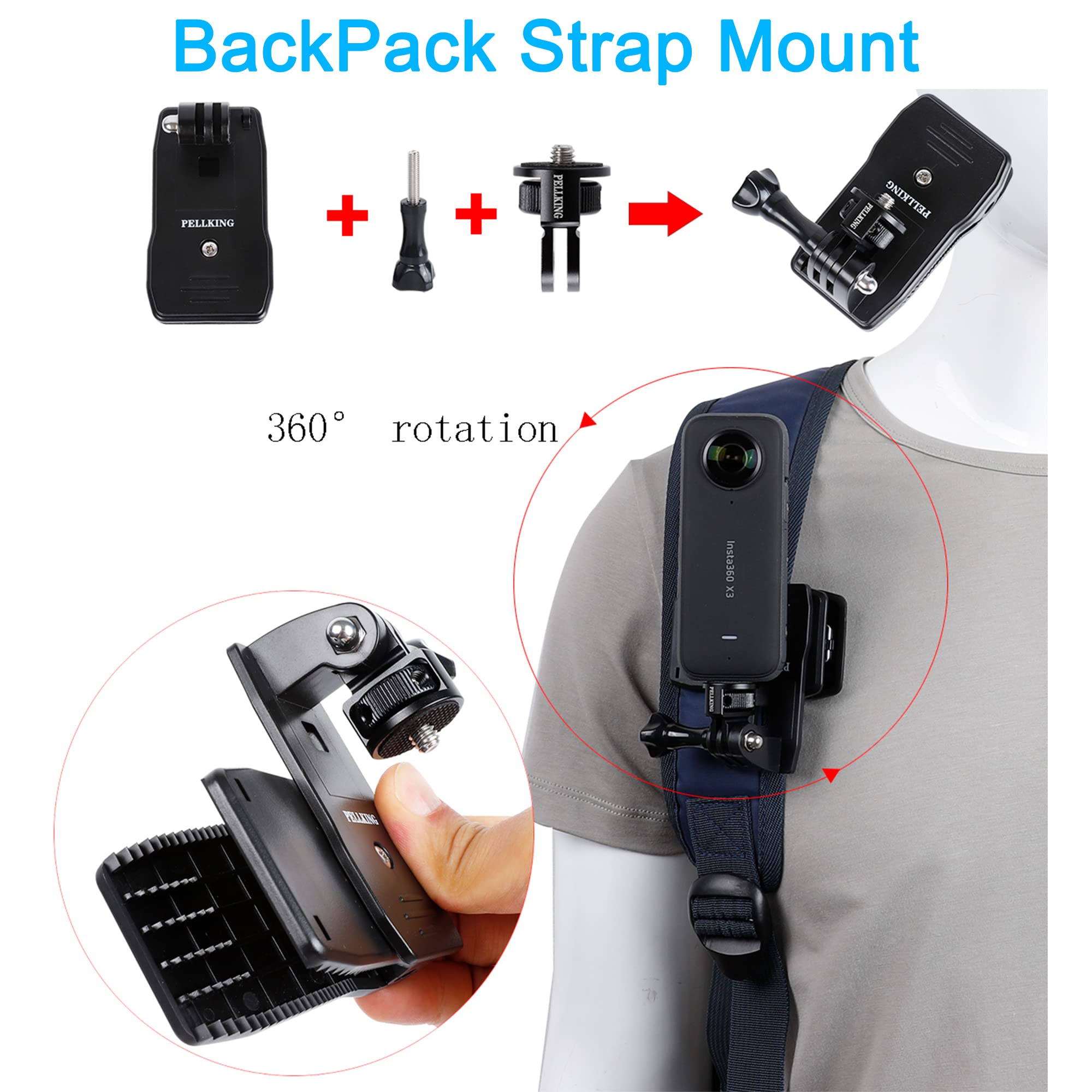 PellKing PellKing Accessories Kit for Insta360 X4 GO 3s ONE X3 X2 X RS R 4in1 Mounts Chest Strap Head Neck Backpack for GoPro DJI Action Camera - View 5 of 7