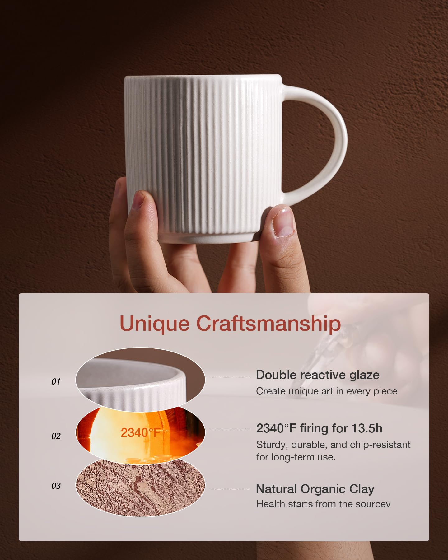 famiware Famiware Coffee Mug Set for 6 Star 12 oz Ceramic Stoneware Drinkware Matte White Cups for Coffee Tea Cocoa Milk - View 3 of 8