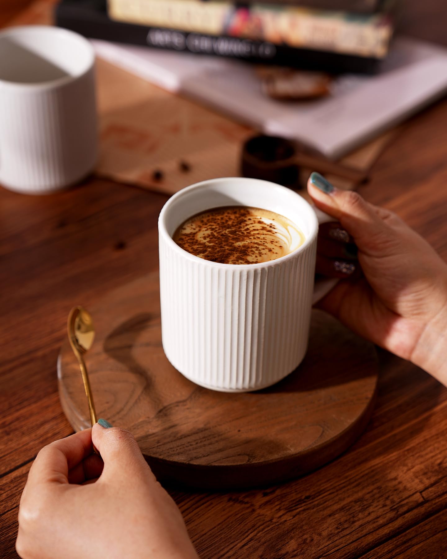 famiware Famiware Coffee Mug Set for 6 Star 12 oz Ceramic Stoneware Drinkware Matte White Cups for Coffee Tea Cocoa Milk - View 5 of 8