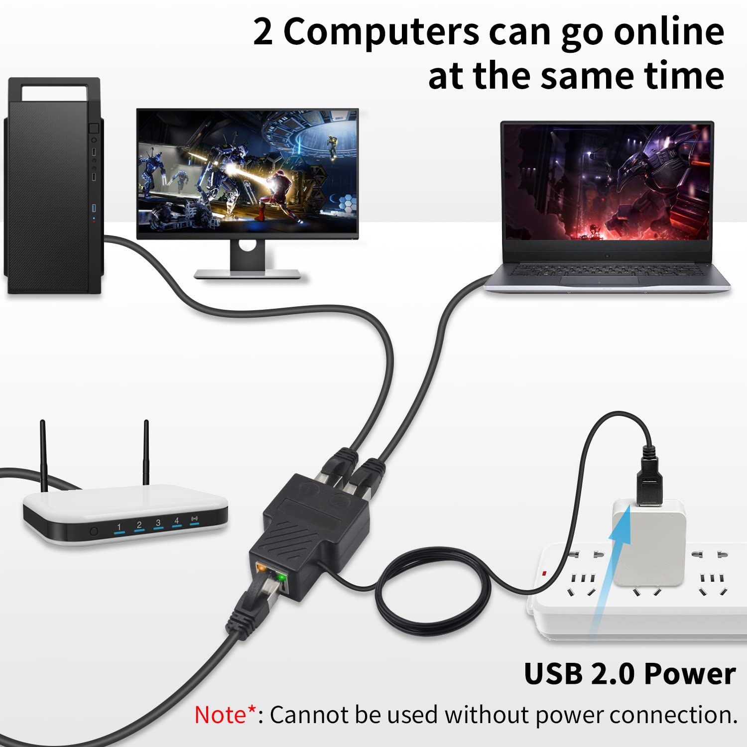 Poyiccot Poyiccot RJ45 Splitter Adapter Ethernet Network Extension Connector for Cat5 Cat5e Cat6 Cat7 for Two Devices Simultaneously - View 4 of 7