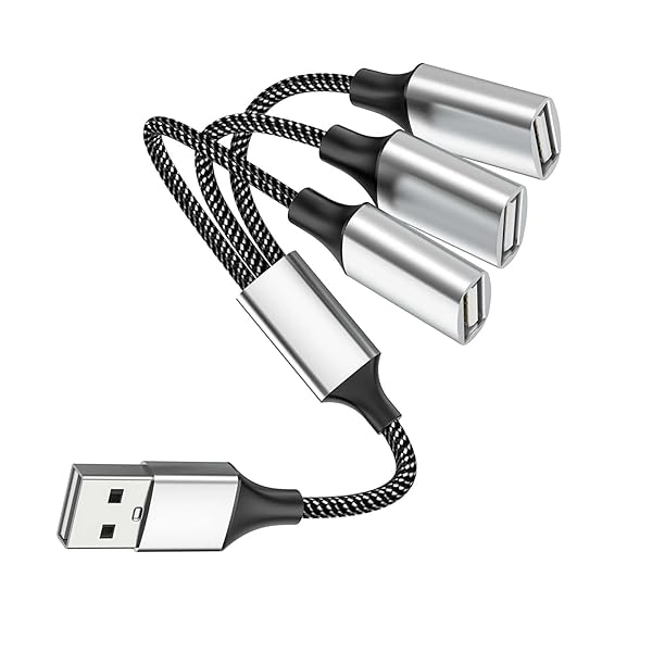Fidioto Fidioto USB Splitter Y Cable: 1 Male to 3 Female Hub for Mac, PC, Xbox, PS4/PS5 - Data & Charger Power Adapter