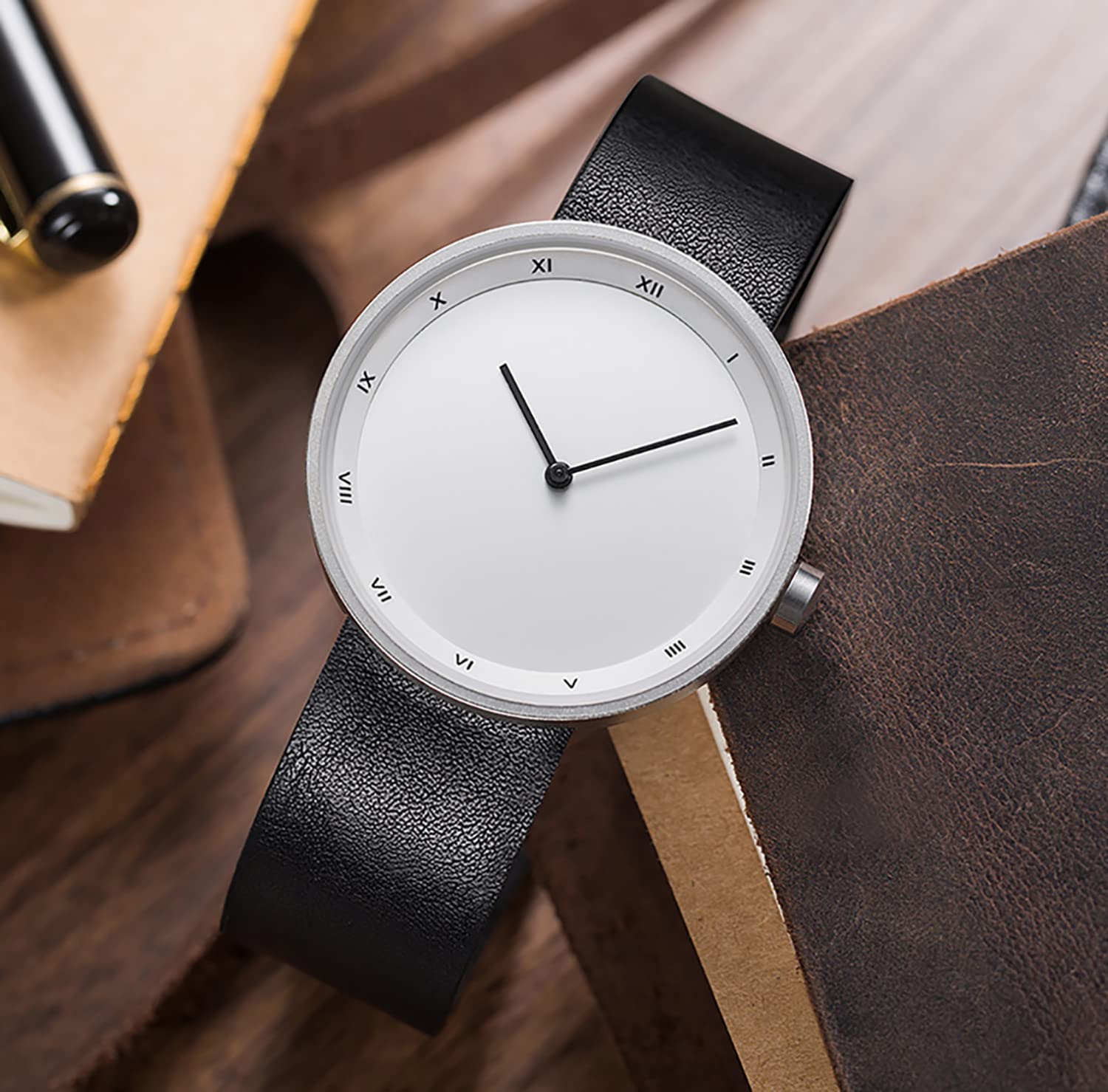 ADSBIAOYE Men's and Women's Universal Watch Fashion Minimalist Style Large dial Quartz Belt Roman Numerals Waterproof Watch (Black White) - View 3 of 7