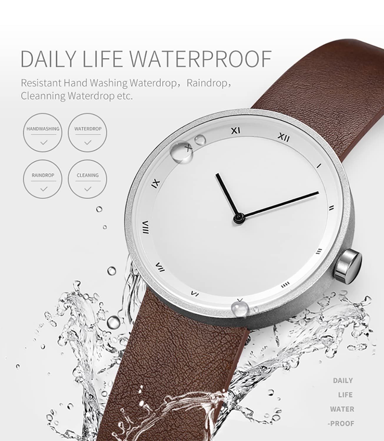 ADSBIAOYE Men's and Women's Universal Watch Fashion Minimalist Style Large dial Quartz Belt Roman Numerals Waterproof Watch (Black White) - View 5 of 7