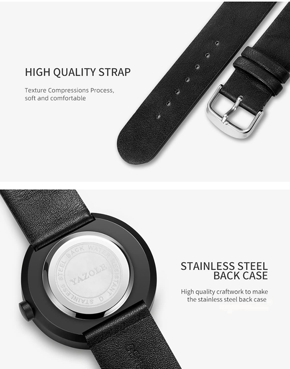 ADSBIAOYE Men's and Women's Universal Watch Fashion Minimalist Style Large dial Quartz Belt Roman Numerals Waterproof Watch (Black White) - View 7 of 7