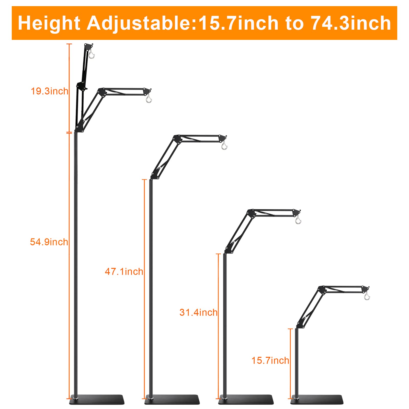 DXOVEEN DXOVEEN Reptile Lamp Stand Adjustable Heat Lamp Stand for Bearded Dragons Turtles Snakes and Chicks 15.7 to 74.3 Inches 360 Degree Swing Arm - View 2 of 6