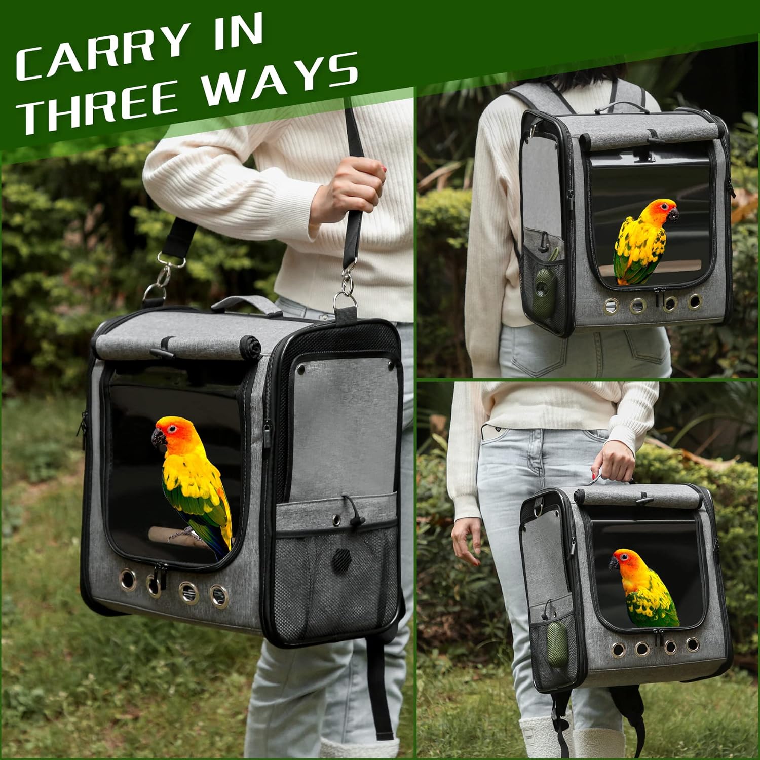 Suertree SUERTREE Bird Carrier Bag Lightweight Backpack for Parrot Portable Travel Cage with Stand Transparent Breathable Design X-Large - View 2 of 8