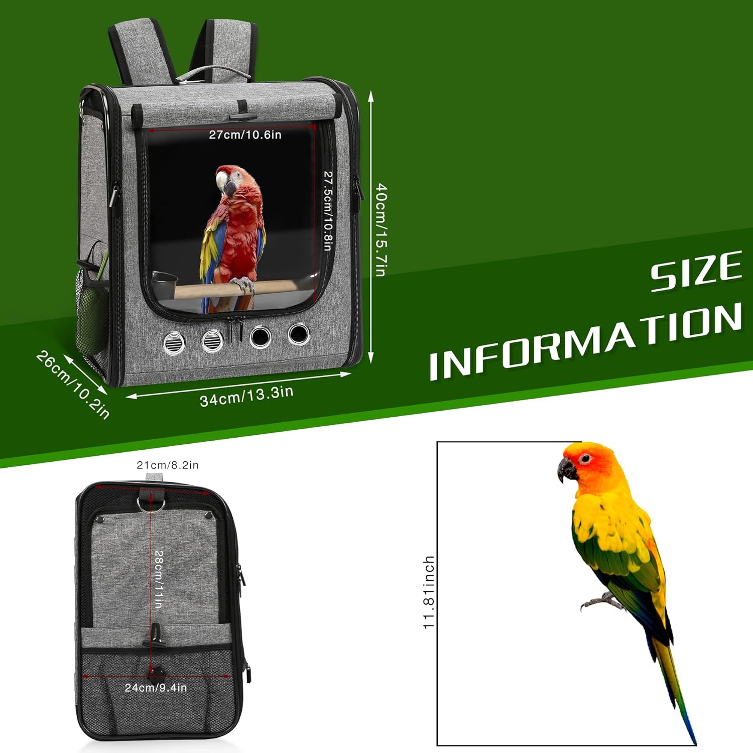 Suertree SUERTREE Bird Carrier Bag Lightweight Backpack for Parrot Portable Travel Cage with Stand Transparent Breathable Design X-Large - View 3 of 8