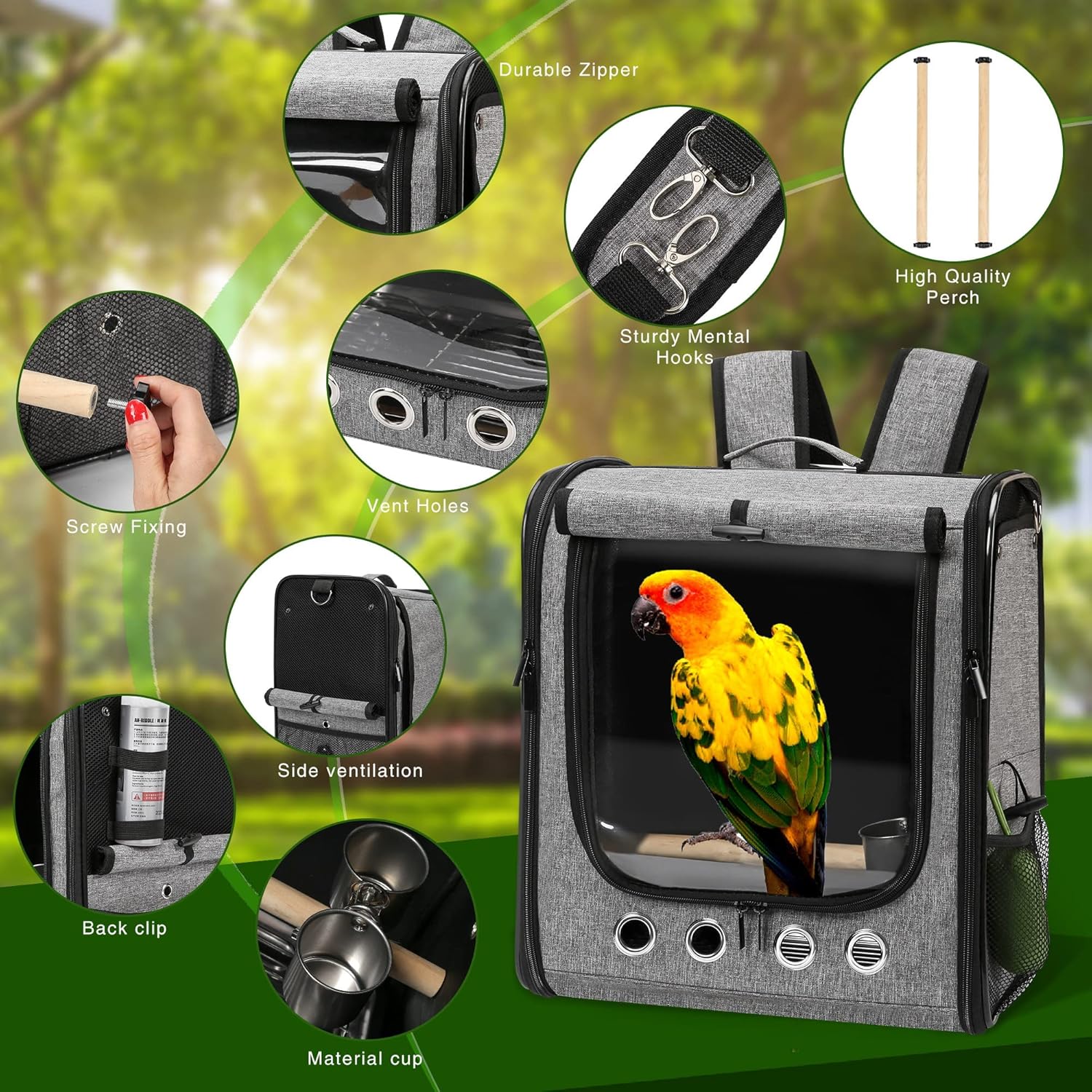 Suertree SUERTREE Bird Carrier Bag Lightweight Backpack for Parrot Portable Travel Cage with Stand Transparent Breathable Design X-Large - View 5 of 8