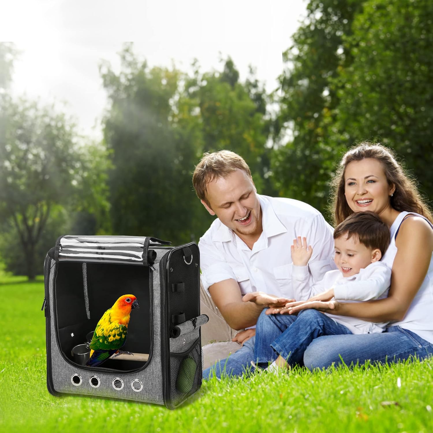 Suertree SUERTREE Bird Carrier Bag Lightweight Backpack for Parrot Portable Travel Cage with Stand Transparent Breathable Design X-Large - View 6 of 8