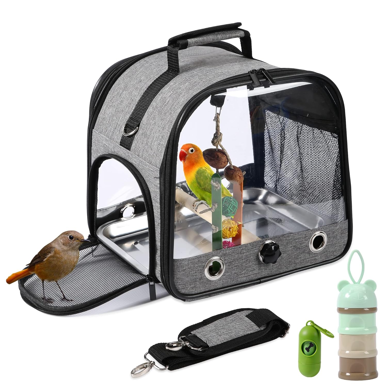 Suertree SUERTREE Bird Carrier Bag Lightweight Backpack for Parrot Portable Travel Cage with Stand Transparent Breathable Design X-Large - View 7 of 8