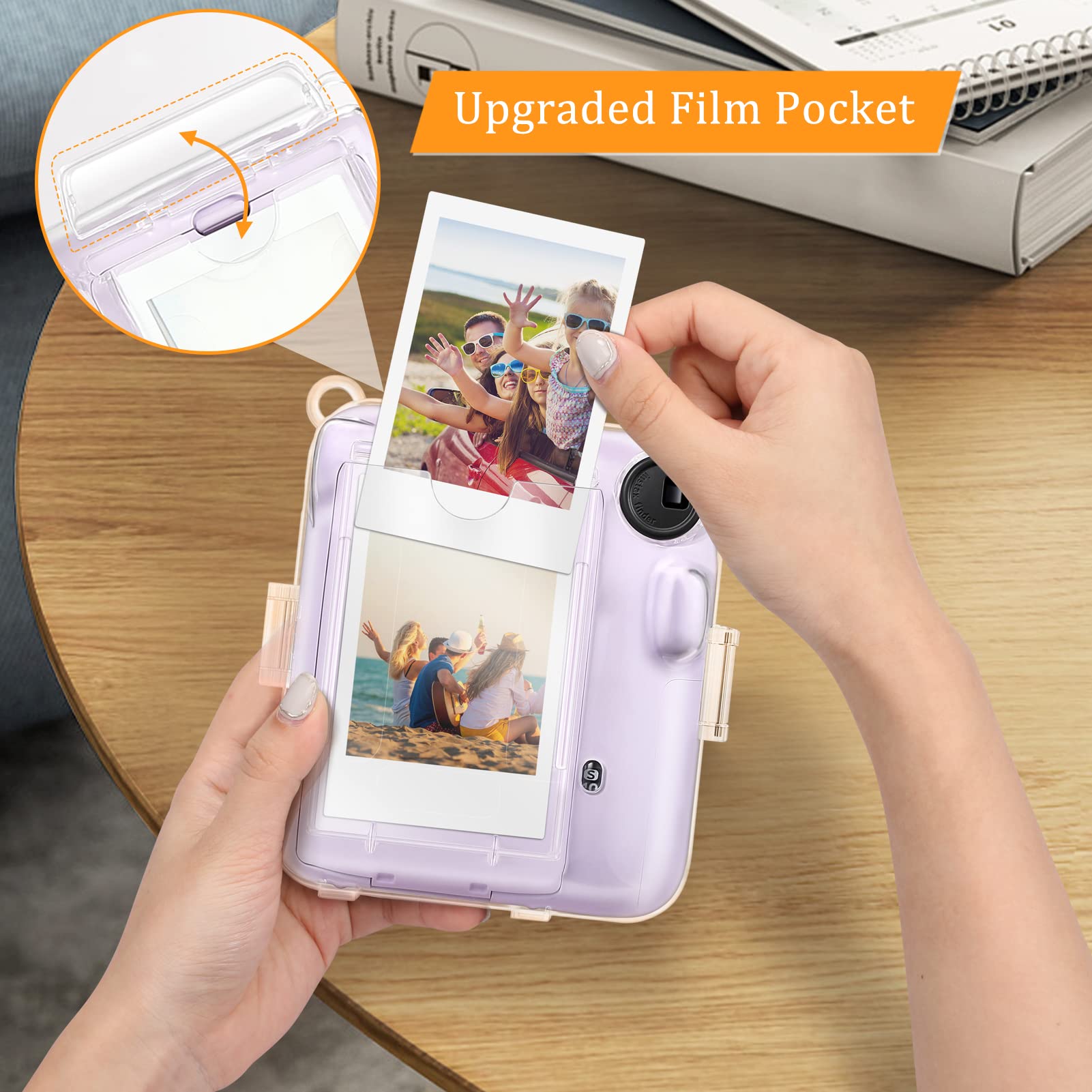 Fintie Clear Case for Fujifilm Instax Mini 12 Instant Camera with Film Pocket and Removable Rainbow Strap - View 3 of 8