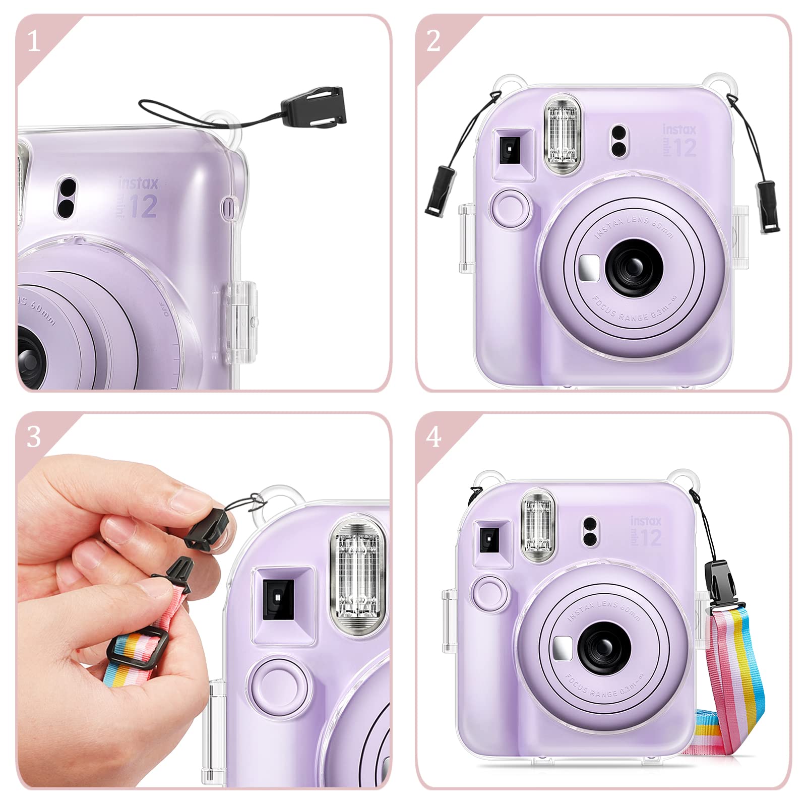 Fintie Clear Case for Fujifilm Instax Mini 12 Instant Camera with Film Pocket and Removable Rainbow Strap - View 7 of 8