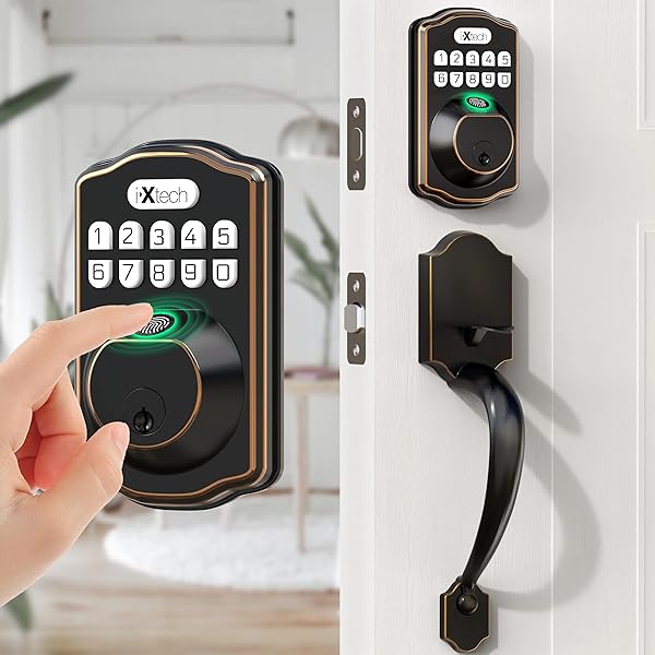 IXTECH IXTECH Keyless Fingerprint Door Lock Set - Smart Deadbolt with Handle & 2 Keys for Secure Front Entry - View 3 of 10